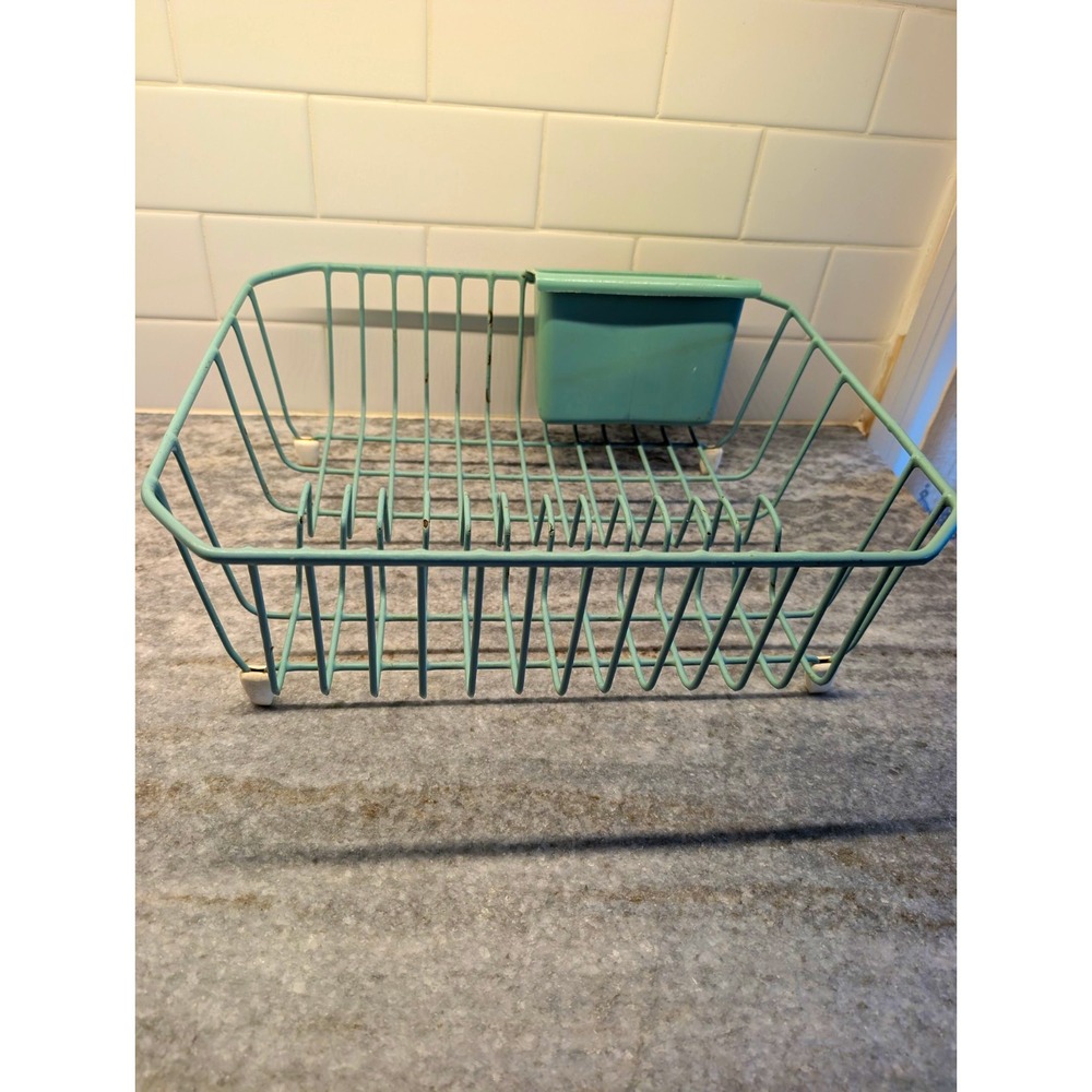 Vintage Rubbermaid Aqua Turquoise Dish Drainer Rack 14x12 Utensil Holder Retro
